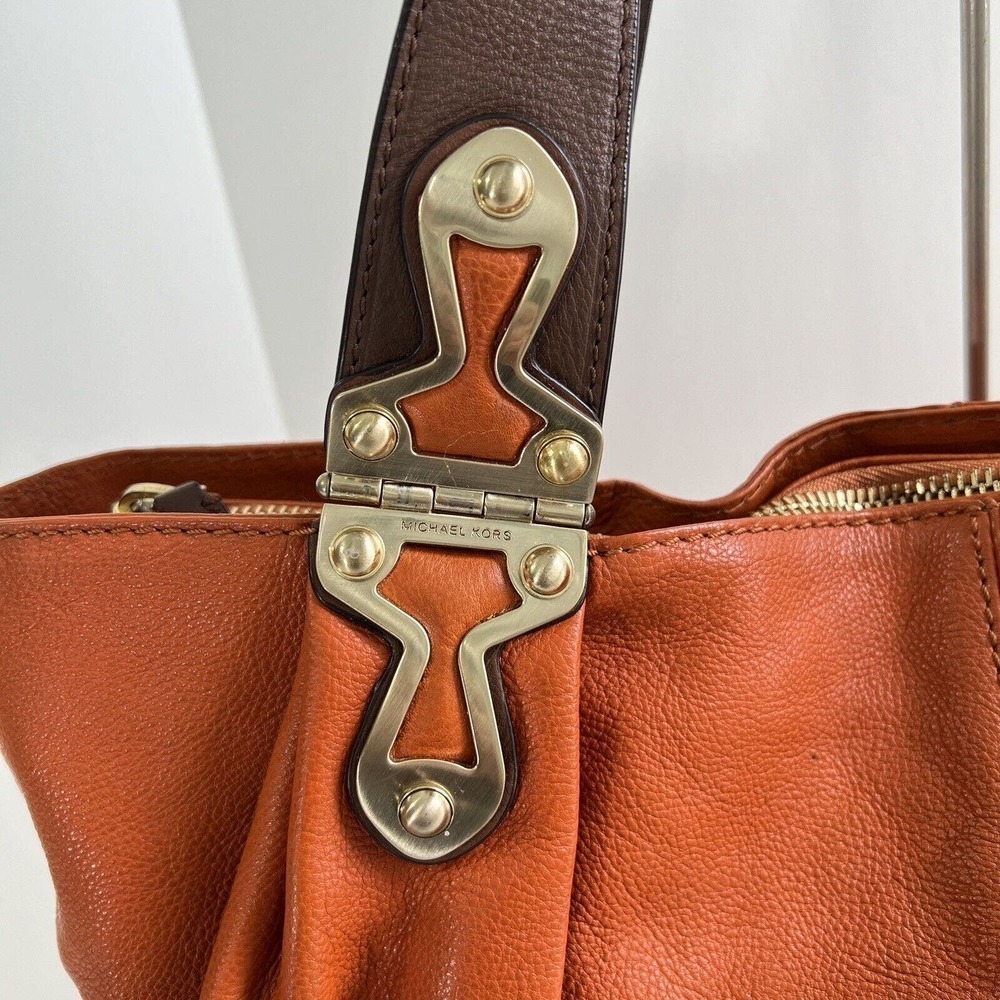 Vintage Michael Kors Shoulder Bag Pebble Leather Pumpkin Brown Boho Dust Bag - Picture 3 of 16
